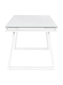 Mesa de comedor extensible Barney, Tablero: vidrio templado, Patas: madera de roble, Transparente, blanco, An 140 x F 80 cm