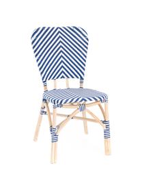 Silla para exterior Bistrot, Tapizado: tela tejida, Estructura: ratán, Azul, blanco, An 59 x F 52 cm