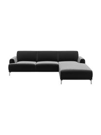 Sofa narożna z aksamitu Puzo, Tapicerka: 100% aksamit poliestrowy,, Nogi: metal lakierowany, Ciemny szary, S 240 x G 165 cm