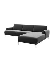 Sofa narożna z aksamitu Puzo, Tapicerka: 100% aksamit poliestrowy,, Nogi: metal lakierowany, Ciemny szary, S 240 x G 165 cm