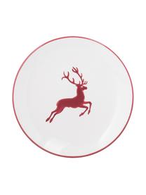 Handbeschilderde koffieservies Classic Red Deer, 2 personen (6-delig), Keramiek, Bordeauxrood, wit, Set met verschillende formaten