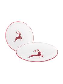 Handbeschilderde koffieservies Classic Red Deer, 2 personen (6-delig), Keramiek, Bordeauxrood, wit, Set met verschillende formaten