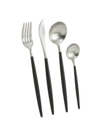 Set 24 posate argentate con manico nero per 6 persone Style, Acciaio inossidabile, Acciaio inossidabile, nero, Set in varie misure