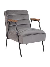 Sillón Octav, Tapizado: terciopelo de poliéster, Patas: metal recubierto, Reposabrazos: madera de caucho, Terciopelo gris, An 60 x F 70 cm