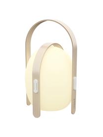 Mobiele outdoor LED lamp Ovo, Lampenkap: kunststof, Frame: iepenhout met berkenhoutf, Wit, lichtbruin, Ø 24 x H 39 cm