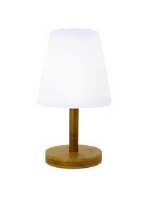 Lámpara de mesa regulable para exterior de bambú Standby, portátil, Pantalla: polietileno, Patas: bambú, Blanco, beige, Ø 16 x Al 25 cm