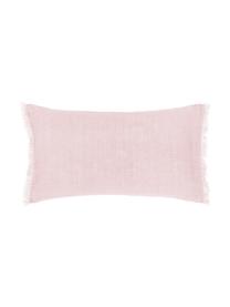 Federa arredo in lino rosa con frange Luana, 100% lino, Rosa cipria, Larg. 30 x Lung. 50 cm