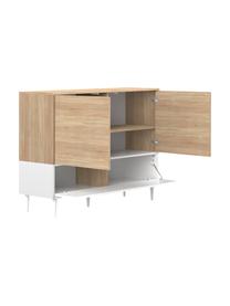 Sideboard Horizon im Skandi Design, Korpus: Spanplatte, melaminbeschi, Füße: Buchenholz, massiv, lacki, Eichenholz, Weiß, 120 x 95 cm