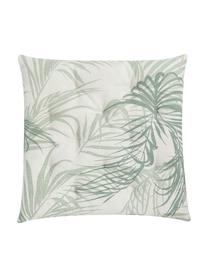 Sitzkissen Alana mit Palmenblättern, Hülle: 100% Baumwolle, Gebrochenes Weiß, Grün, 40 x 40 cm