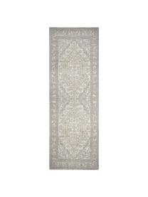 Tapis de couloir chenille tissé main Magalie, 95 % coton-chenille, 5 % polyester, Tons bleus, blanc crème, taupe, larg. 80 x long. 250 cm