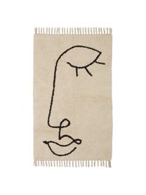 Tapis moderne beige avec dessin abstrait One Line Closed Eye, Beige, noir