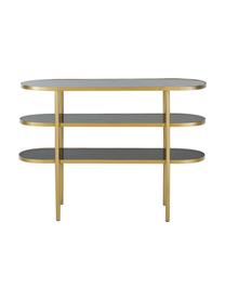 Gouden metalen sidetable Laura met glazen platen, Frame: gelakt metaal, Transparant, goudkleurig, B 116 x D 39 cm