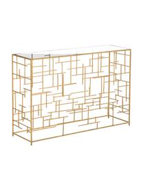 Consola de metal Nola, tablero de cristal, Estante: vidrio, Estructura: metal, recubierto, Dorado, An 120 x Al 80 cm