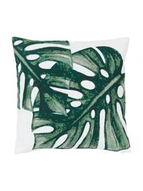 Baumwoll-Kissenhülle Tropics mit Monstera Print, 100% Baumwolle, Grün, Weiß, 40 x 40 cm