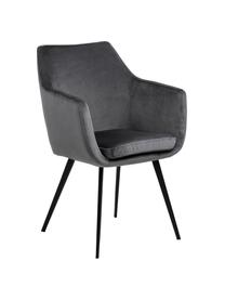 Sametová židle s područkami Nora, Tmavě šedá, černá