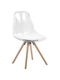 Sillas de plástico Henning, 2 uds., Asiento: plástico, Tapizado: cuero sintético, Patas: madera de roble, aceitado, Blanco, transparente, roble, An 47 x F 53 cm