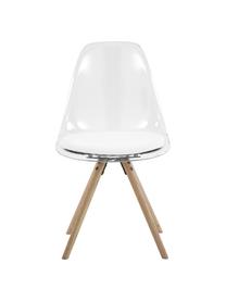 Krzesło z tworzywa sztucznego Henning, 2 szt., Tapicerka: sztuczna skóra, Nogi: drewno dębowe, olejowane, Biały, transparentny, drewno dębowe, S 47 x G 53 cm