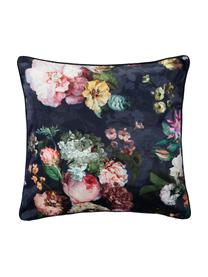 Coussin 50x50 en velours Fleur, Bleu foncé, multicolore