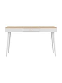 Úzký psací stůl ve skandinávském stylu Horizon, Dubové dřevo, bílá, Š 134 cm, H 59 cm