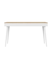 Scrivania stile nordico con cassetto Horizon, Piano d'appoggio: Truciolato, melaminico in, Gambe: Legno di faggio, massicci, Legno di quercia, bianco, Larg. 134 x Prof. 59 cm