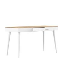 Scrivania stile nordico con cassetto Horizon, Piano d'appoggio: Truciolato, melaminico in, Gambe: Legno di faggio, massicci, Legno di quercia, bianco, Larg. 134 x Prof. 59 cm