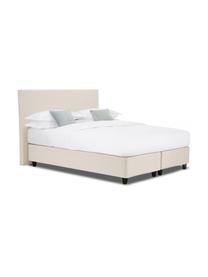 Premium Boxspringbett Eliza in Beige, Matratze: 5-Zonen-Taschenfederkern, Füße: Massives Birkenholz, lack, Webstoff Beige, 140 x 200 cm, Härtegrad 2