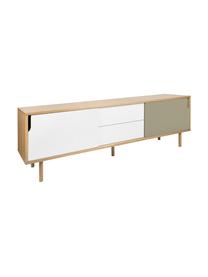 Dressoir Danny met schuifdeuren, Frame: honingraat kernpaneel, Poten: massief eikenhout, Eikenhoutkleurig, wit, mat grijs, 201 x 65 cm