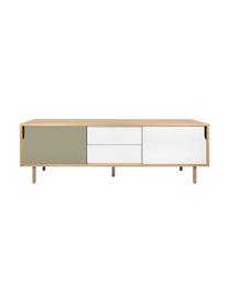 Credenza con ante scorrevoli  Danny, Superficie: con finitura in legno di , Gambe: legno di quercia, massicc, Legno di quercia, bianco, grigio, opaco, Larg. 201 x Alt. 65 cm