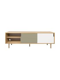 Credenza con ante scorrevoli  Danny, Superficie: con finitura in legno di , Gambe: legno di quercia, massicc, Legno di quercia, bianco, grigio, opaco, Larg. 201 x Alt. 65 cm