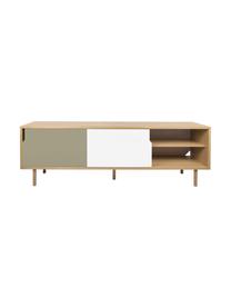 Credenza con ante scorrevoli  Danny, Superficie: con finitura in legno di , Gambe: legno di quercia, massicc, Legno di quercia, bianco, grigio, opaco, Larg. 201 x Alt. 65 cm