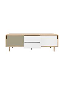 Credenza con ante scorrevoli  Danny, Superficie: con finitura in legno di , Gambe: legno di quercia, massicc, Legno di quercia, bianco, grigio, opaco, Larg. 201 x Alt. 65 cm