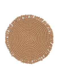 Set de table rond en tissu à franges Vera, 100 % coton, Beige, Ø 38 cm