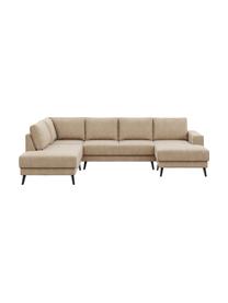 Sofa narożna XL Fynn (5-osobowa), Tapicerka: 100% aksamit poliestrowy , Nogi: drewno lakierowane, Beżowy, S 306 x G 200 cm, lewostronna