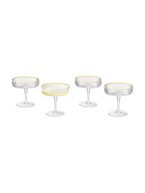 Ručně vyrobené sklenice na šampaňské s rýhovaným reliéfem a zlatým okrajem Minna, 4 ks, Foukané sklo, Transparentní, zlatá, Ø 11 cm, V 11 cm
