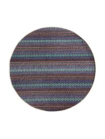 Rond vloerkleed Lauren met bloemenprint, 60% polyester, 30% thermoplastisch polyurethaan, 10% katoen, Blauw, beige, Ø 90 cm (maat XS)