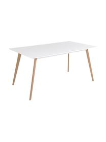 Eettafel Flamy, 160 x 90 cm, Tafelblad: mat gelakt MDF, Poten: geolied eikenhout, Wit, B 160 x D 90 cm