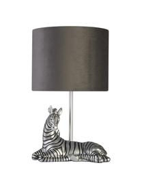 Dizajnová stolová lampa so zamatovým tienidlom Zebra, Sivá, odtiene striebornej, čierna, Ø 20 x V 35 cm