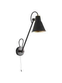 Wandlamp Justa met goudkleurig-decoratie, Lampenkap: gecoat metaal, Frame: gecoat metaal, Zwart, goudkleurig, 14 x 55 cm