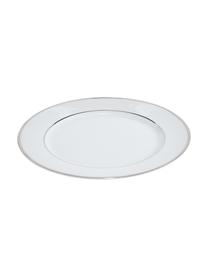 Porseleinen dinerbord Ginger met zilveren rand rand, 6 stuks, Porselein, Wit, zilverkleurig, Ø 27 cm