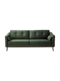 Fluwelen bank Alva (3-zits) in groen met beukenhout-poten, Bekleding: fluweel (hoogwaardig poly, Frame: massief grenenhout, Poten: massief gebeitst beukenho, Olijfgroen, B 215 x D 92 cm