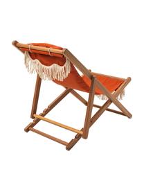 Inklapbare ligstoel Sling met franjes, Franjes: katoen, Frame: hout, Licht hout, oranje, B 59 x H 79 cm