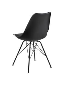 Kunstleren stoelen Eris met gestoffeerde zitvlak, 2 stuks, Zitvlak: kunstleer (polyurethaan), Zitvlak: kunststof, Poten: gepoedercoat metaal, Kunstleer zwart, B 49 x D 54 cm