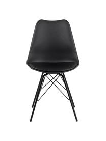 Kunstleren stoelen Eris met gestoffeerde zitvlak, 2 stuks, Zitvlak: kunstleer (polyurethaan), Zitvlak: kunststof, Poten: gepoedercoat metaal, Kunstleer zwart, B 49 x D 54 cm