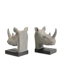 Sada knižních zarážek Rhino, 2 díly, Polyresin, Šedá, černá, Š 33 cm, V 20 cm