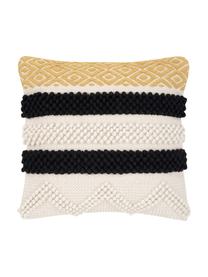 Funda de cojín Takala, estilo boho, 80% algodón, 20% poliéster, Blanco crema, negro, amarillo, An 45 x L 45 cm