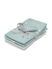 Set 4 garze in cotone organico Wildflower, 100% cotone organico, Azzurro, crema, grigio, rosa, Larg. 30 x Lung. 30 cm