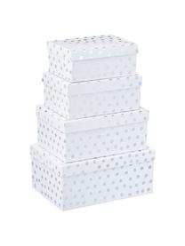 Set de cajas regalo Dots, 4 pzas., Cartón, Blanco, plateado, Set de diferentes tamaños