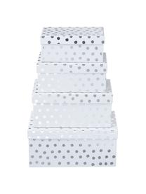 Geschenkboxen-Set Dots, 4-tlg., Karton, Weiss, Silberfarben, Set mit verschiedenen Grössen