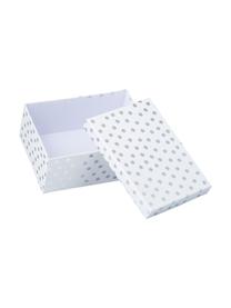 Set de cajas regalo Dots, 4 pzas., Cartón, Blanco, plateado, Set de diferentes tamaños