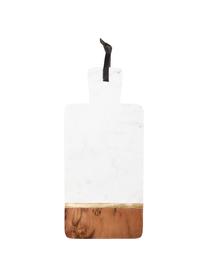 Deska do krojenia z marmuru Marble Kitchen, Marmur, drewno akacjowe, mosiądz, Biały, marmurowy, drewno akacjowe, odcienie złotego, D 37 x S 17 cm